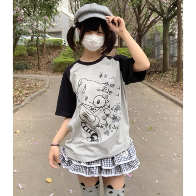车日时 变成一只猫 短袖t恤宽松亚萌可爱百搭纯棉上衣夏