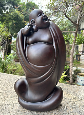 中国工艺美术大师黄泉福木雕作品弥勒佛福在眼前工艺品办公室摆件