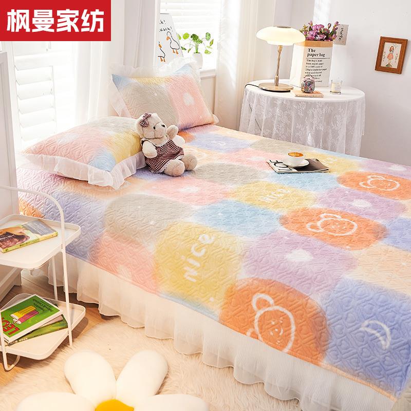 小香风韩版花边床单卡通儿童纯棉床盖加厚夹棉床罩全棉床裙