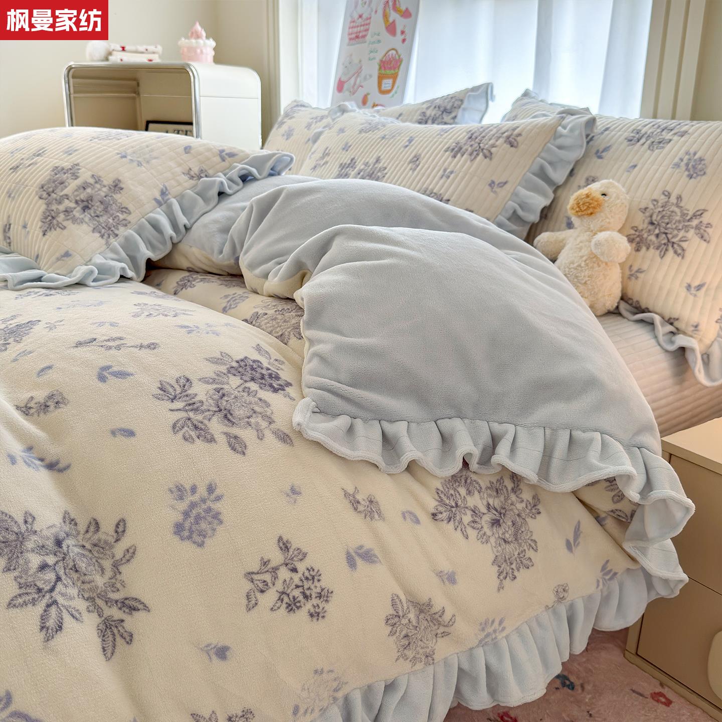 冬季小碎花牛奶绒被150x2