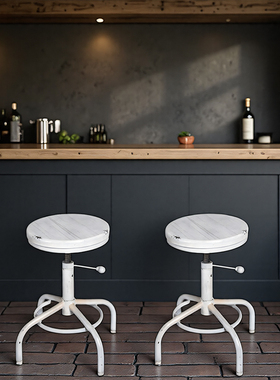 复古工业风升降旋转铁艺吧台椅民宿前台白色做旧创意轻奢吧凳椅子