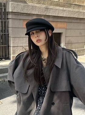 fever同款英伦风黑色小众贝雷帽子女秋冬显脸小羊毡帽毛呢画家帽
