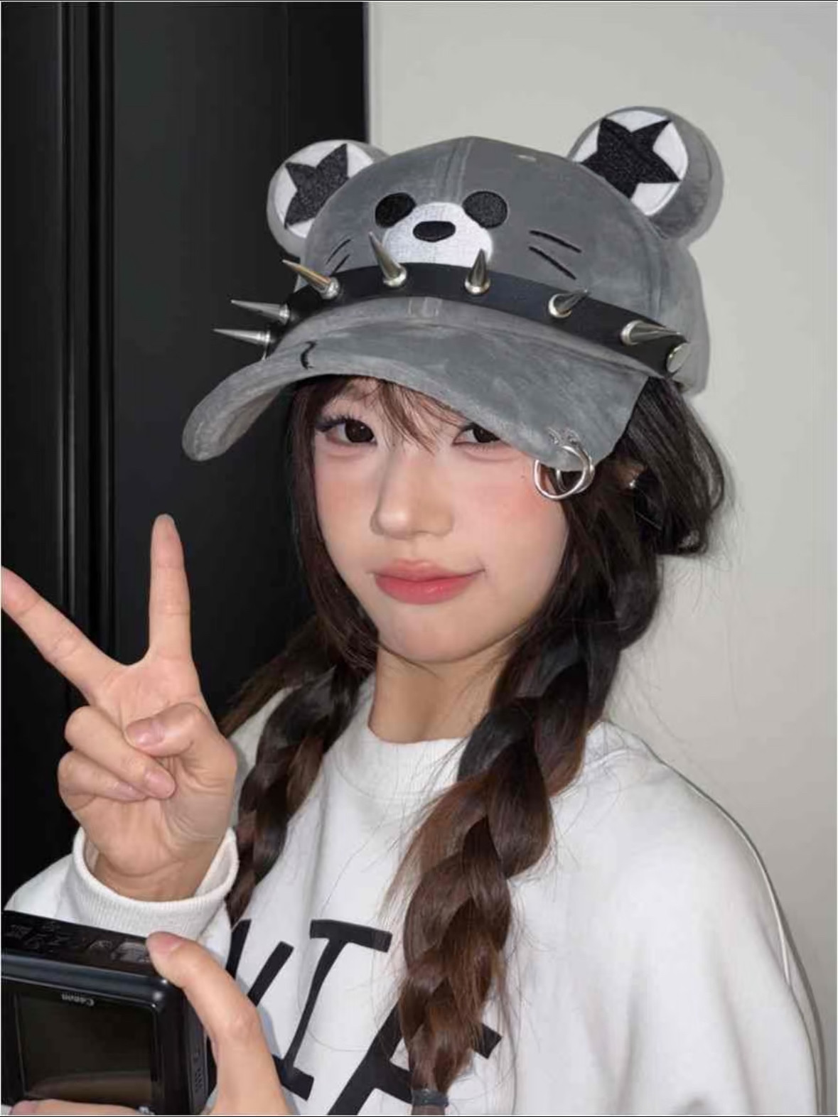 亚文化小老鼠铆钉朋克风鸭舌帽子女2025新款百搭帅气y2k棒球帽潮