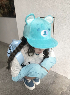 薄荷曼波~Kuma轻松熊立体鸭舌帽子A女新款卡通可爱遮阳平檐棒球帽