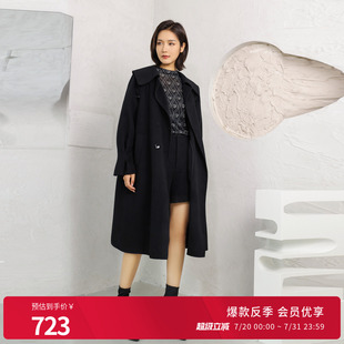 婉甸黑色双面呢大衣2024冬季 外套1234C07RJ3YX 新品 A型中长款