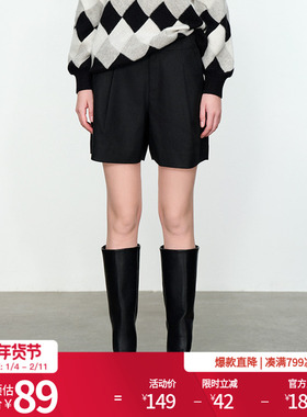 婉甸黑色短裤A型高腰休闲裤1234P06DM1