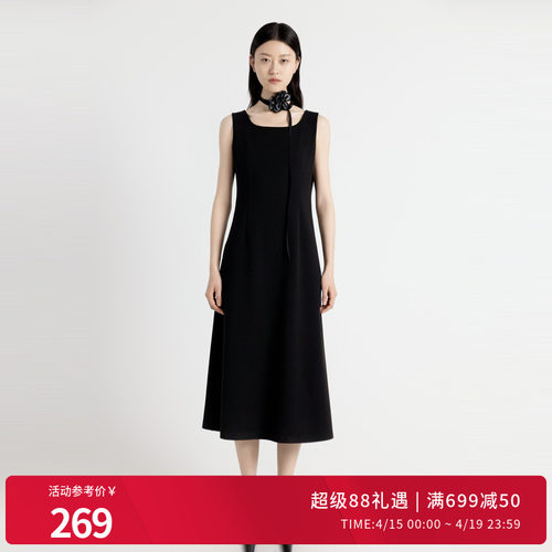 耀石黑无袖连衣裙