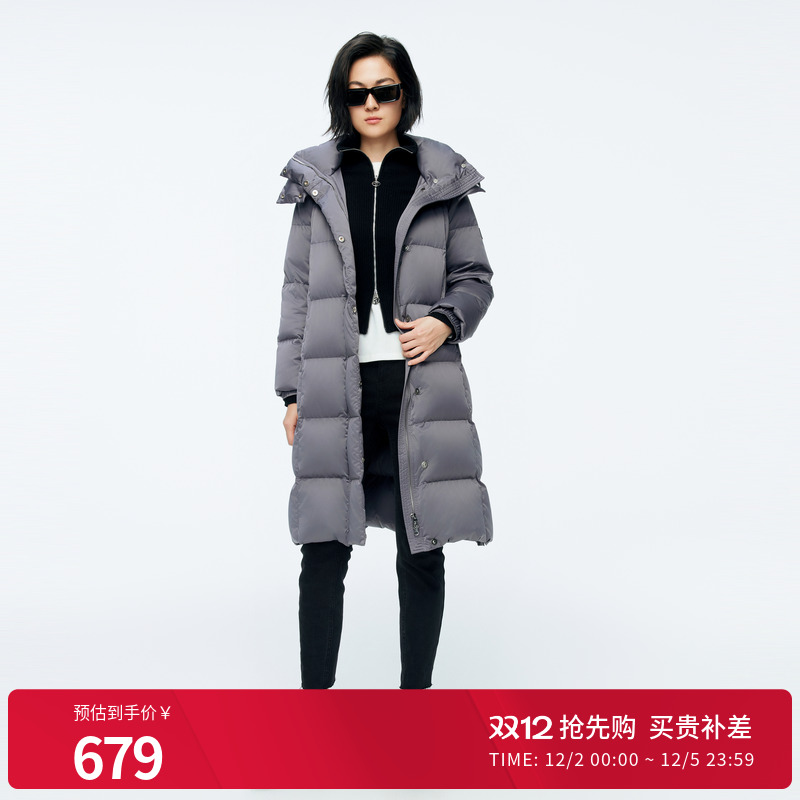 婉甸2025年冬季新品岩石灰中长款连帽女保暖加厚羽绒服1244D10GS3