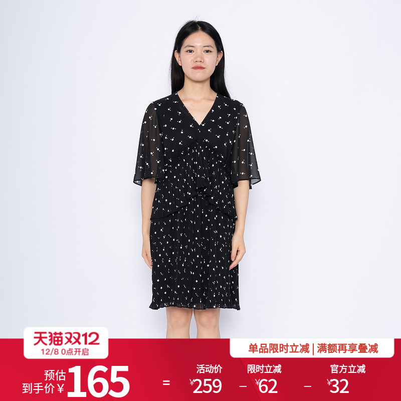 婉甸黑色短袖连衣裙1232N87QY7DS