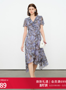 婉甸2026夏季新品法式连衣裙不规则裙高腰系带优雅长裙1252N36YD5