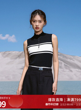 婉甸2025黑色半拉链无袖毛织套头衫百搭针织衫1241W04MS2