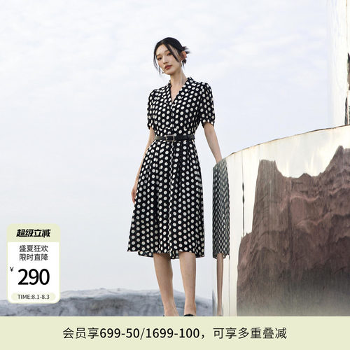 黑白大波点短袖连衣裙