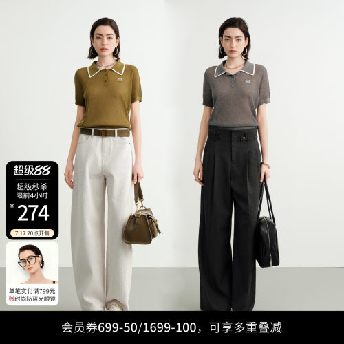 牧草绿镂空POLO领套头衫