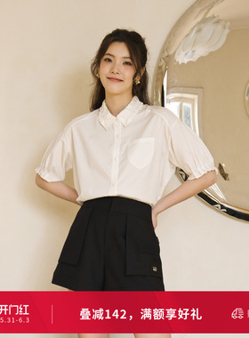 婉甸夏季原生白短袖衬衫1242S01RS2