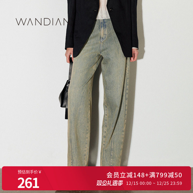 牛仔长裤直筒长款复古中腰