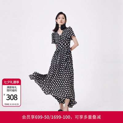 婉甸夏季黑白大波点短袖连衣裙1242N30RS3