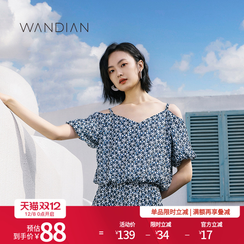 复古靛蓝套头上衣夏季新品