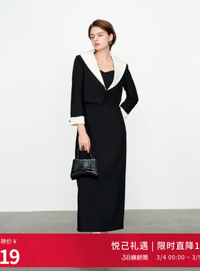 婉甸2025黑色两件套连衣裙通勤风短外套吊带裙1241N01MS2