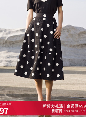婉甸2025夏季新品黑白大波点长裙通勤半身裙1242K20RS3