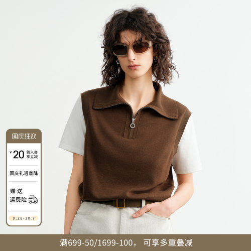 橄榄绿假两件毛织套头衫