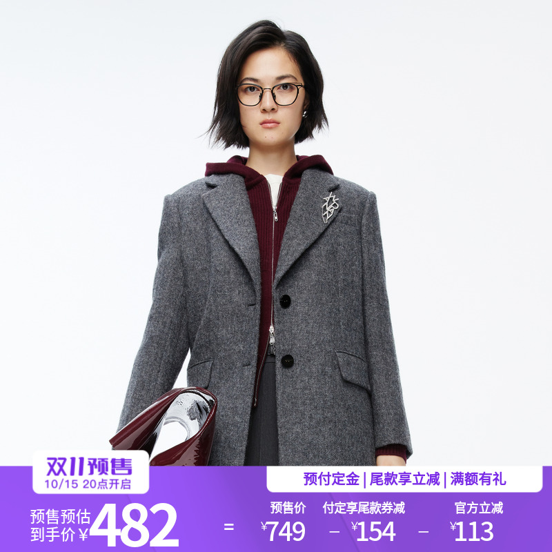 婉甸2025年冬季新品智灰毛呢纯羊毛女西装外套上班通勤1244Q03GS3