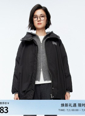 婉甸冬季黑色中长款连帽女外套羽绒服1244D38GS3