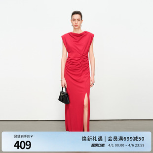 优雅深红无袖 连衣裙1242N14JH2 新品 婉甸2025夏季