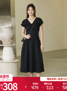 婉甸2025夏季新品黑色短袖连衣裙1242N07RS2