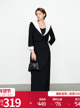 婉甸2025黑色两件套连衣裙通勤风短外套吊带裙1241N01MS2