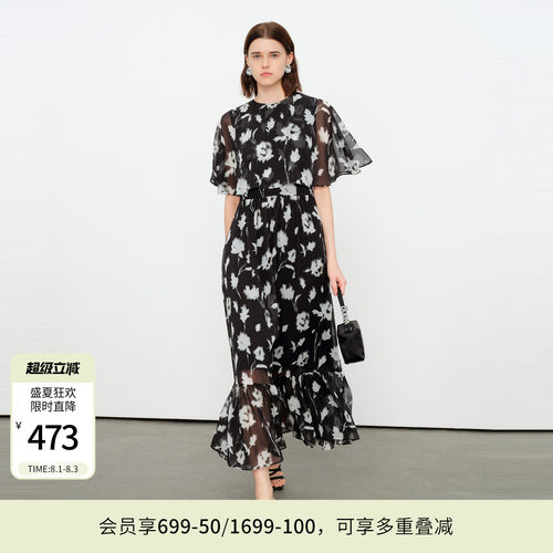 黑白色假两件连衣裙