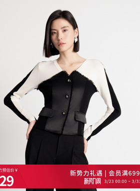 婉甸2025年秋季新品针织开衫高领毛织拼接毛织套头衫1243W15RJ3