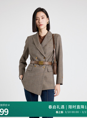 婉甸2025年秋季新品复古棕咖格纹西装长袖外套女小香风1243Q04MD4
