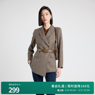 婉甸2025年秋季新品复古棕咖格纹西装长袖外套女小香风1243Q04MD4