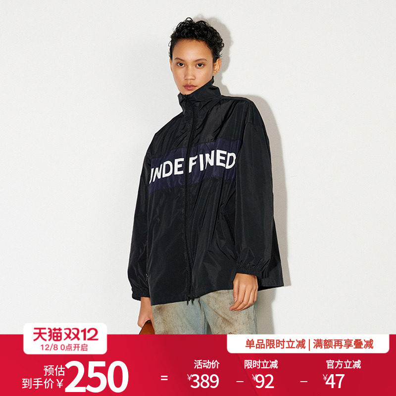 婉甸25新品巴黎夜黑中长款外套工装风拉链字母立领MBD1O04YSXK0