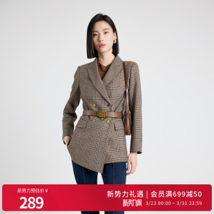 婉甸2025年秋季新品复古棕咖格纹西装长袖外套女小香风1243Q04MD4