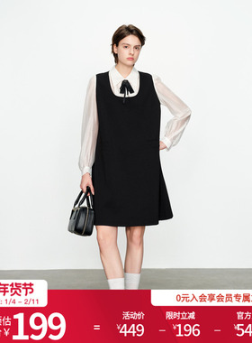 婉甸2025黑色拼接长袖连衣裙通勤风1241N07SJ2