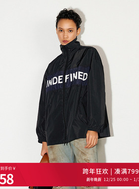 婉甸25新品巴黎夜黑中长款外套工装风拉链字母立领MBD1O04YSXK0