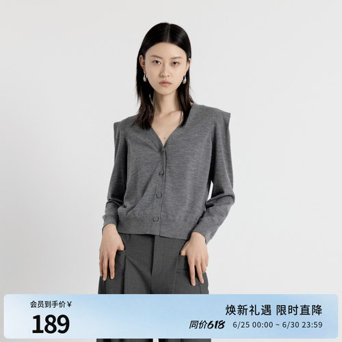 婉甸秋季羊毛岩石灰/紫红色毛织针织开衫1243W09GL2