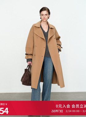 婉甸梅花驼色呢料大衣冬季H型系带双面呢1234C02RX1YX