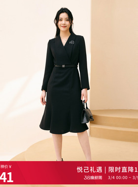 婉甸2025年秋季新品西装裙职业气质黑长袖连衣裙1243N10DY4YX