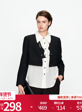 婉甸2025黑色拼接假两件外套通勤风1241O11MS2