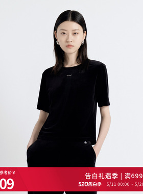 婉甸秋季耀石黑丝绒设计感上衣短袖T恤1243T03RS1