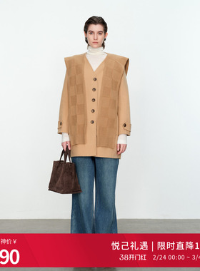 婉甸拉菲驼中长款双面呢外套冬季新品两件套披肩设计1234E11JX2