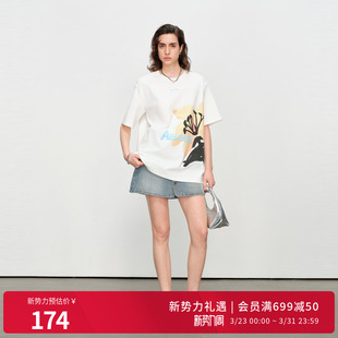 T恤圆领印花短袖 白短袖 1242T26XD5 新品 婉甸2025夏季