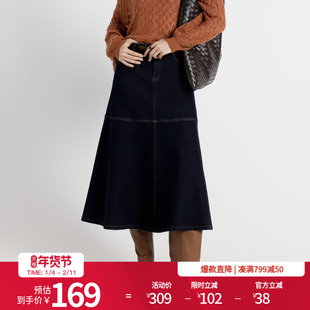 婉甸2025年秋季新品复古靛蓝丹宁长裙牛仔半身裙1243K13MD4