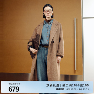 棕榈咖双面呢大衣女毛呢外套长款 1244C09ZY2 新品 婉甸2025年冬季
