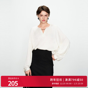 婉甸2025珍珠白套头上衣通勤风雪纺衫 1241H02XJ1