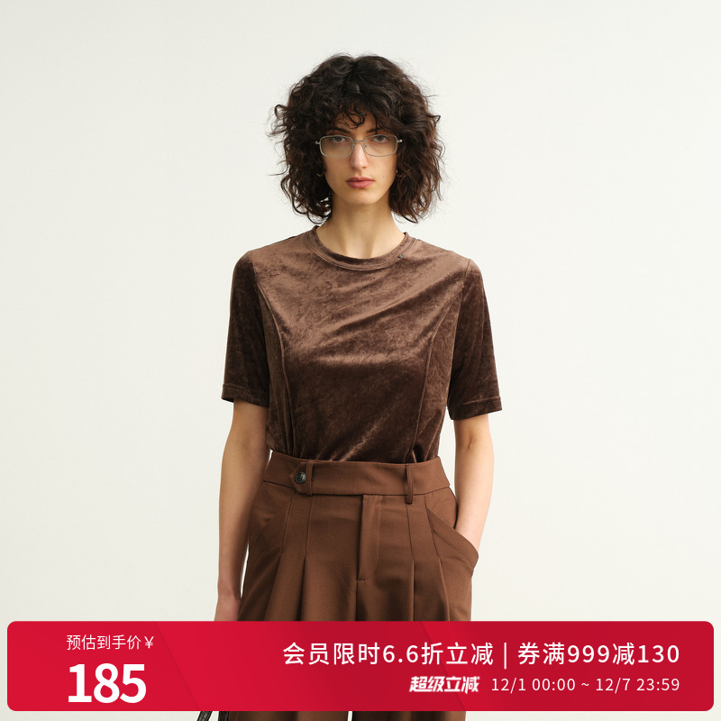 咖色丝绒套头上衣