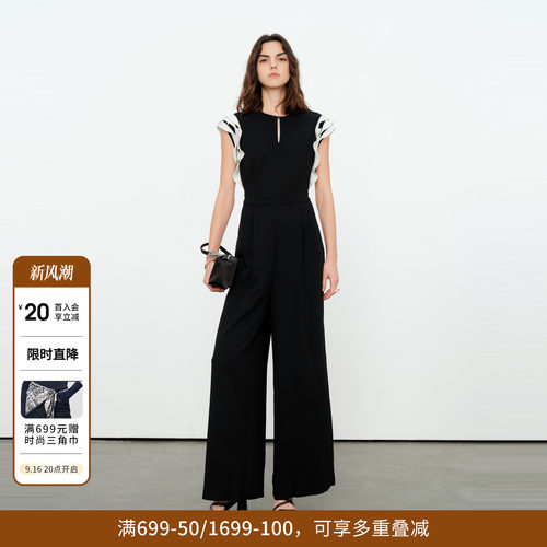 婉甸2026夏季新品拼接连身高腰荷叶边阔腿裤连体衣长裤1252J01JD3