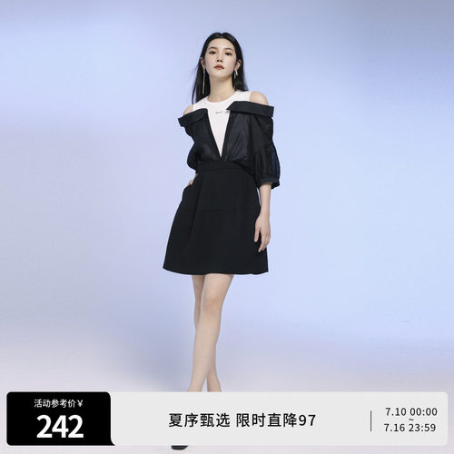 黑色中袖连衣裙